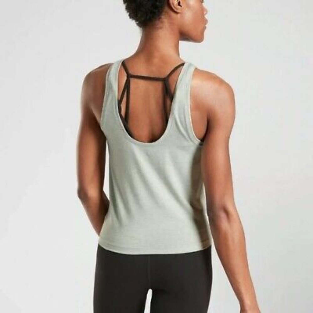 Athleta Essence Twist Front Opal Green Cropped Tank Top | XT2 Anti-Odor | S - Picture 5 of 11